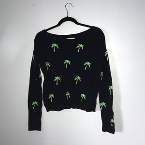 Navy Blue Hollister Sweater with Green Palm Trees!
